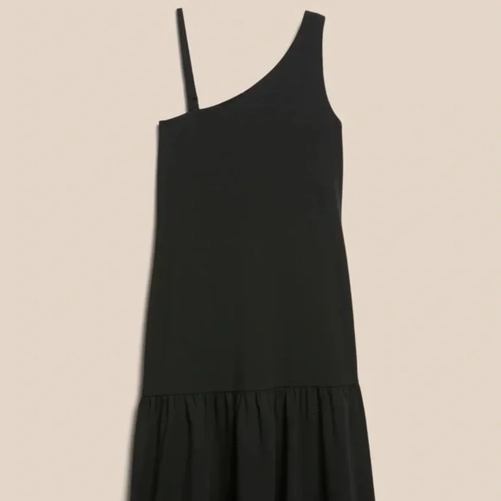 Banana Republic One Shoulder Ruffle Knit Midi Dress Black NWT - Picture 5 of 8